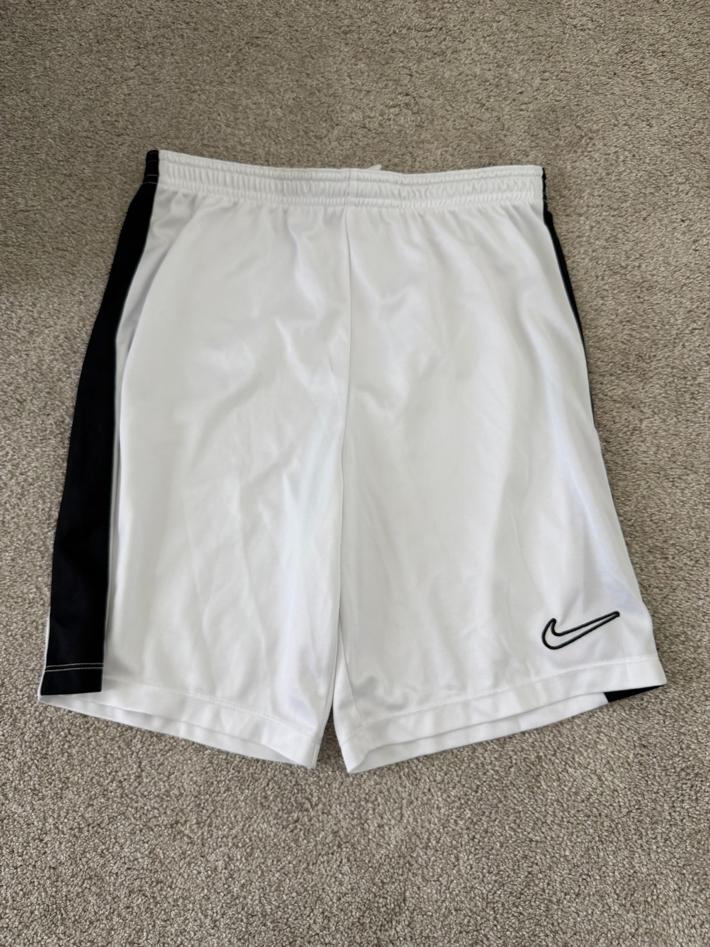 Nike White Athletic Shorts with Black Side Panels